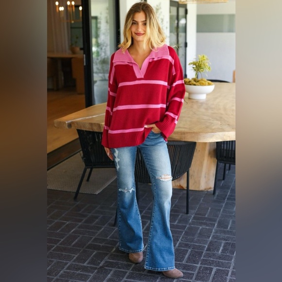 Haptics Collared Neck Striped Contrast Sweater 10010083608 - Picture 5 of 5